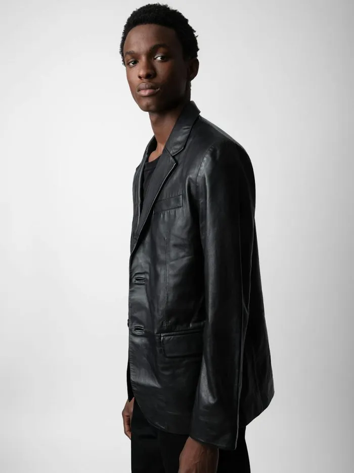 Men Zadig and Voltaire Jackets and Coats Valfried Leather Blazer Black