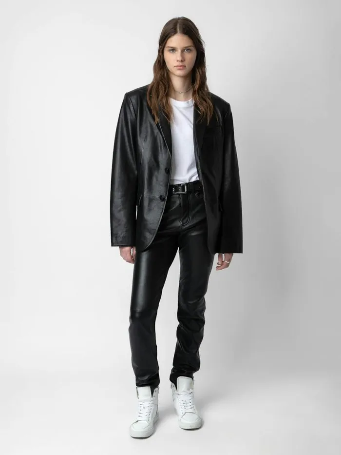 Men Zadig and Voltaire Jackets and Coats Valfried Leather Blazer Black