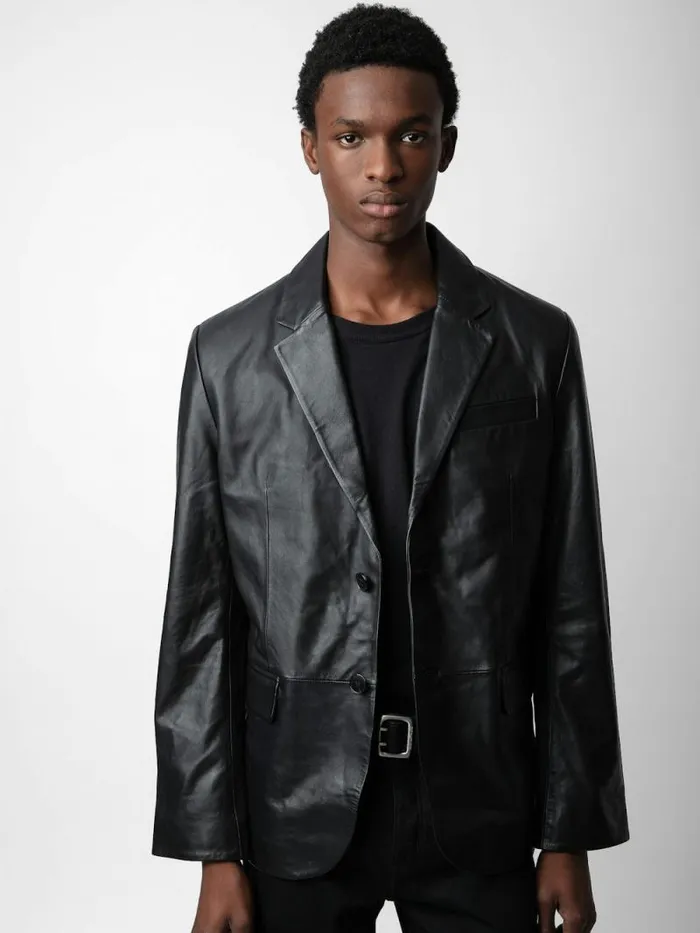 Men Zadig and Voltaire Jackets and Coats Valfried Leather Blazer Black