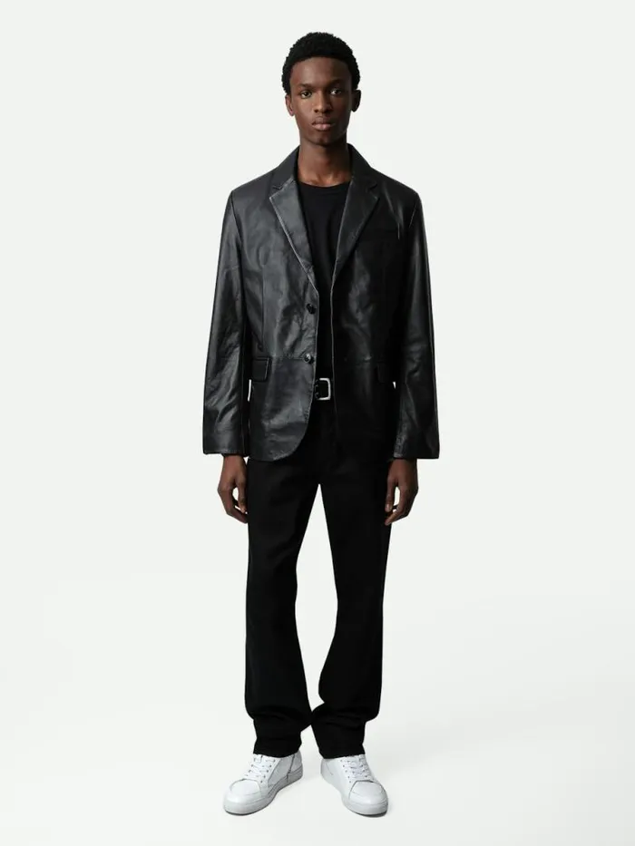 Men Zadig and Voltaire Jackets and Coats Valfried Leather Blazer Black