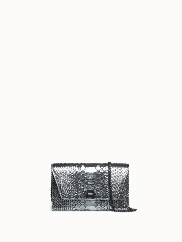 Metallic Python Leather Crossbody Envelope Clutch Inox Women Akris Clutches