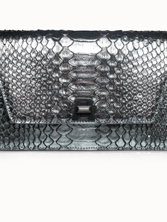 Metallic Python Leather Crossbody Envelope Clutch Inox Women Akris Clutches