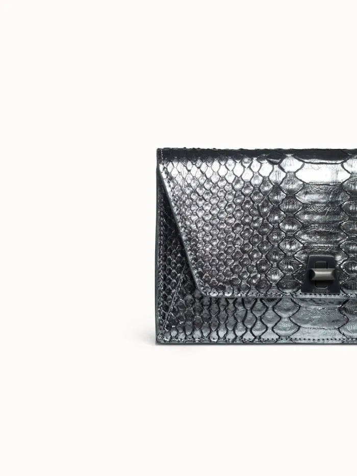 Metallic Python Leather Crossbody Envelope Clutch Inox Women Akris Clutches