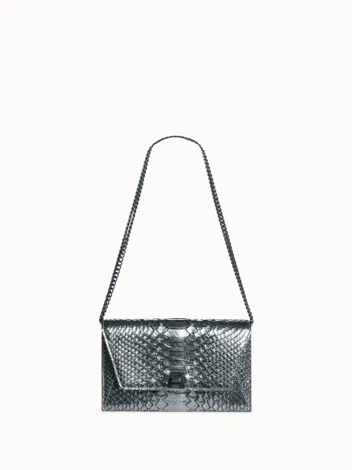 Metallic Python Leather Crossbody Envelope Clutch Inox Women Akris Clutches