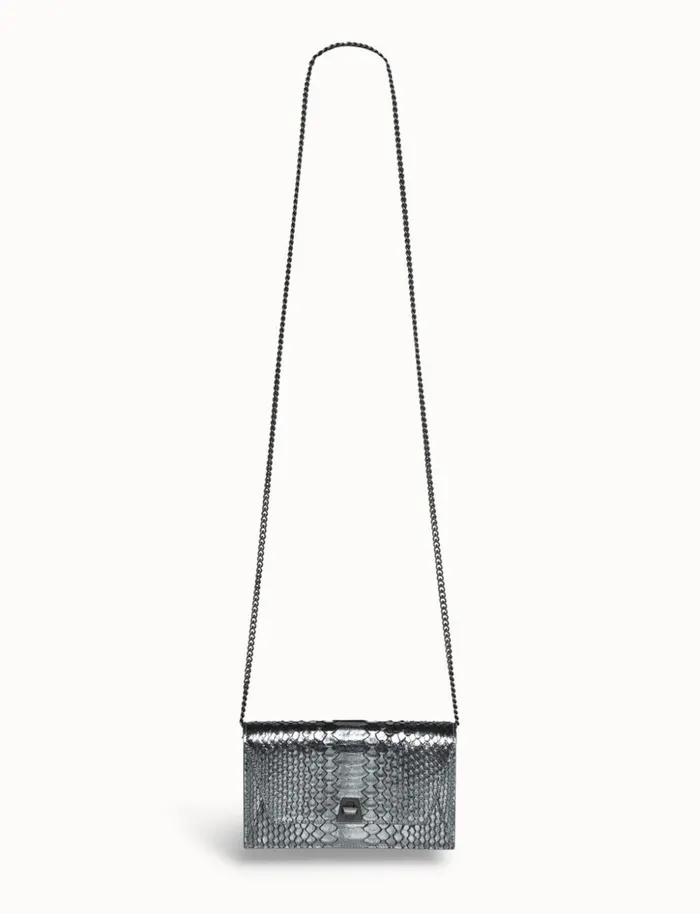Metallic Python Leather Crossbody Envelope Clutch Inox Women Akris Clutches