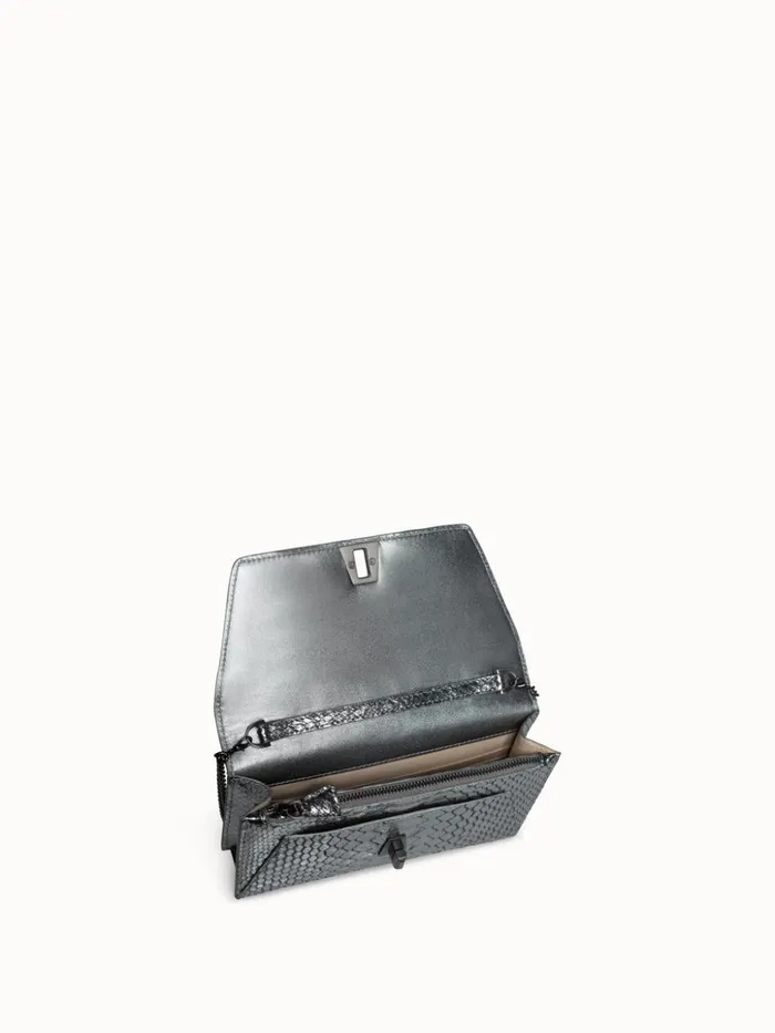 Metallic Python Leather Crossbody Envelope Clutch Inox Women Akris Clutches