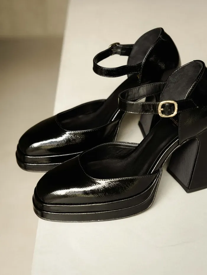 Michelle Black Vinyl Women Bobbies Pumps and Mary Janes Michelle Black Vinyl Women Bobbies Pumps and Mary Janes