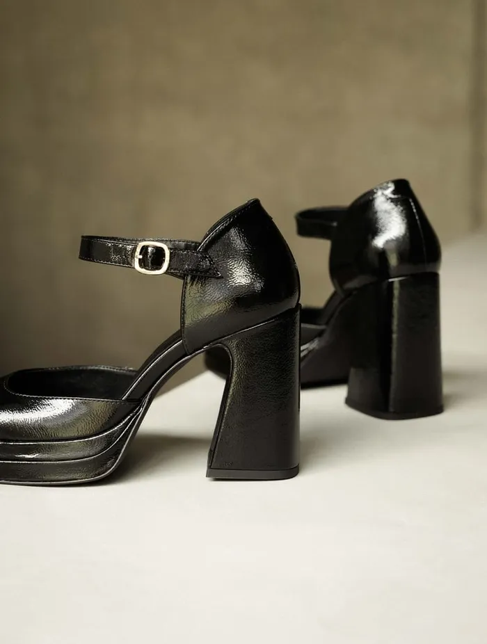 Michelle Black Vinyl Women Bobbies Pumps and Mary Janes Michelle Black Vinyl Women Bobbies Pumps and Mary Janes