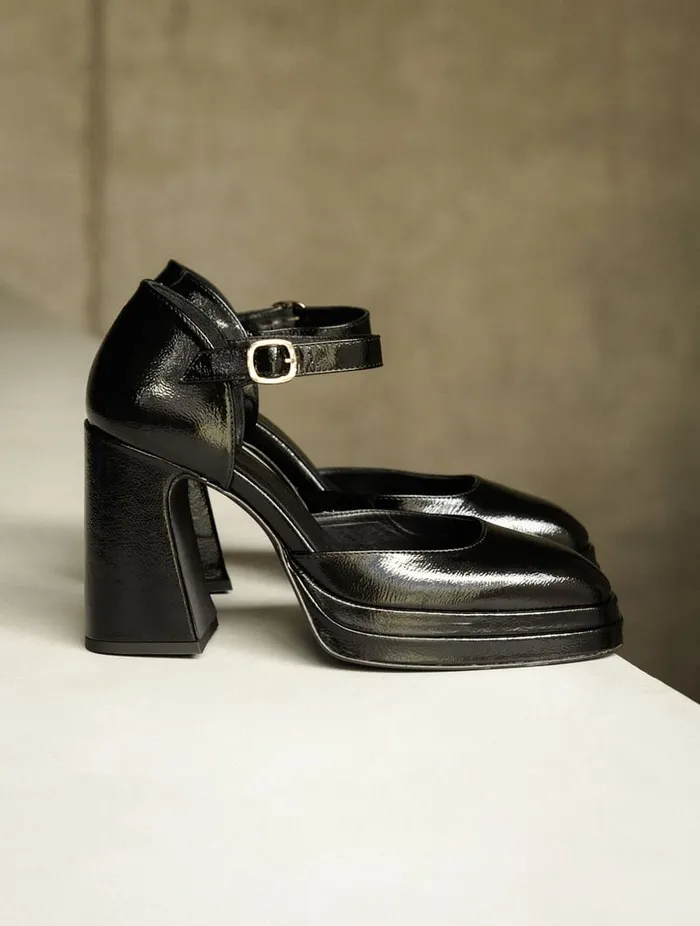 Michelle Black Vinyl Women Bobbies Pumps and Mary Janes Michelle Black Vinyl Women Bobbies Pumps and Mary Janes