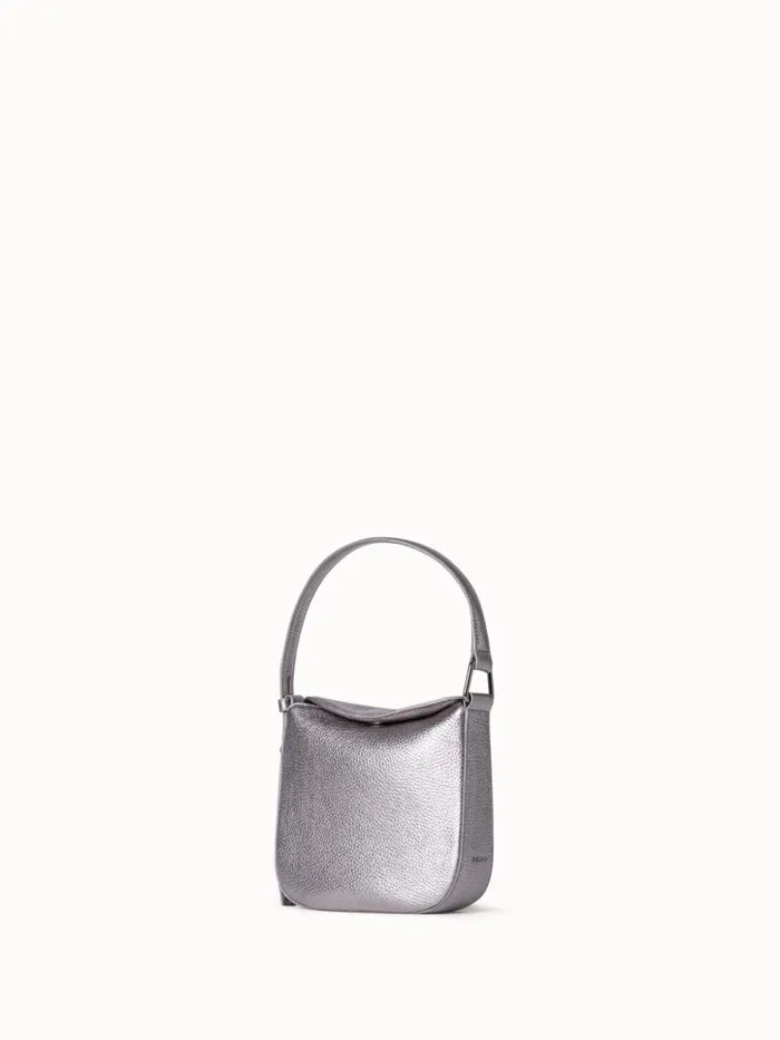 Mini Anna Hobo Bag In Leather Grey Metallic Women Akris Shoulder Bags