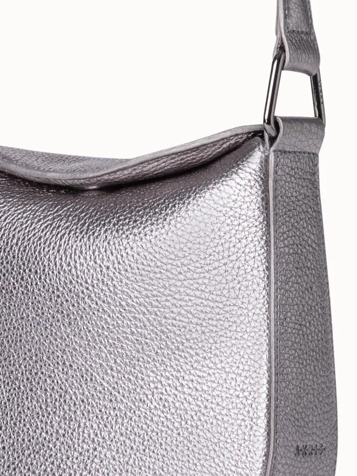Mini Anna Hobo Bag In Leather Grey Metallic Women Akris Shoulder Bags