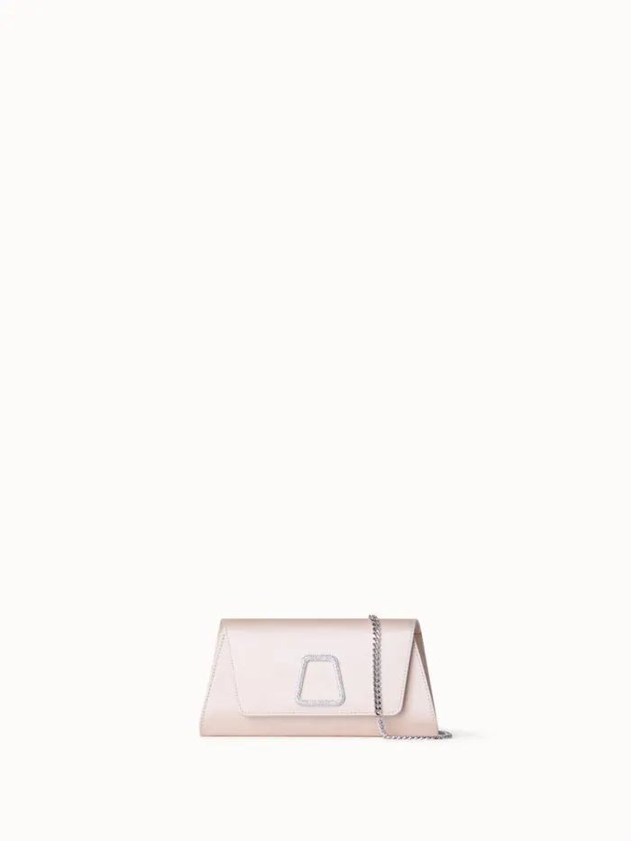 Mini Anouk Clutch In Satin With Crystal Trapezoid Alabaster Women Akris Clutches