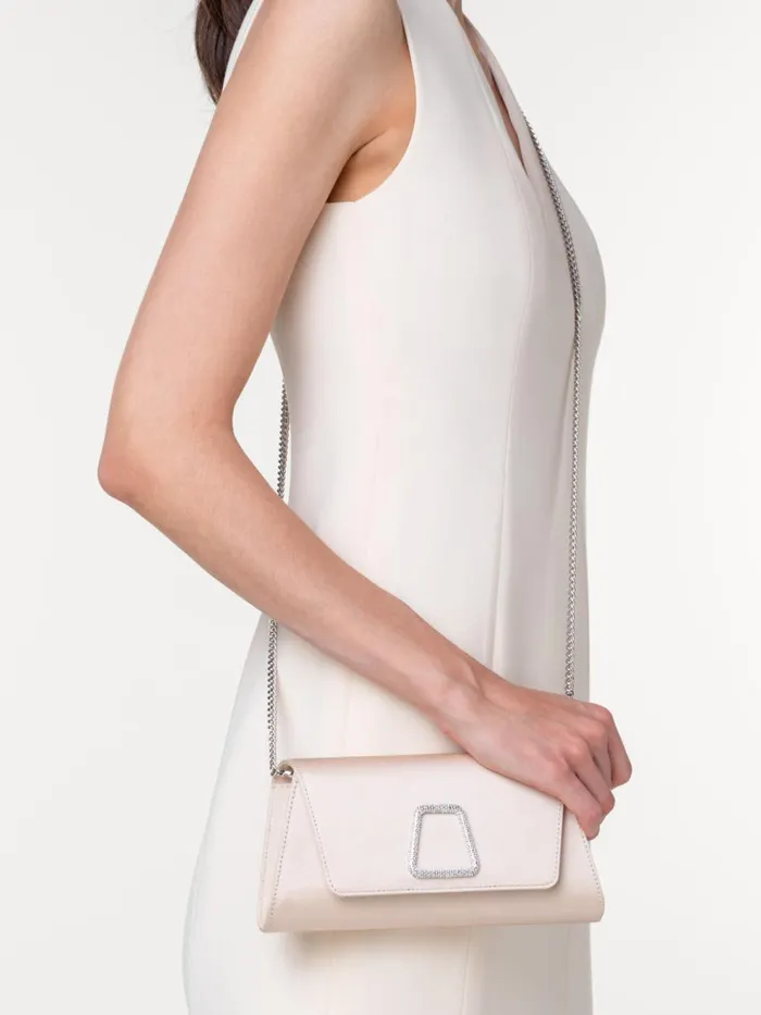 Mini Anouk Clutch In Satin With Crystal Trapezoid Alabaster Women Akris Clutches