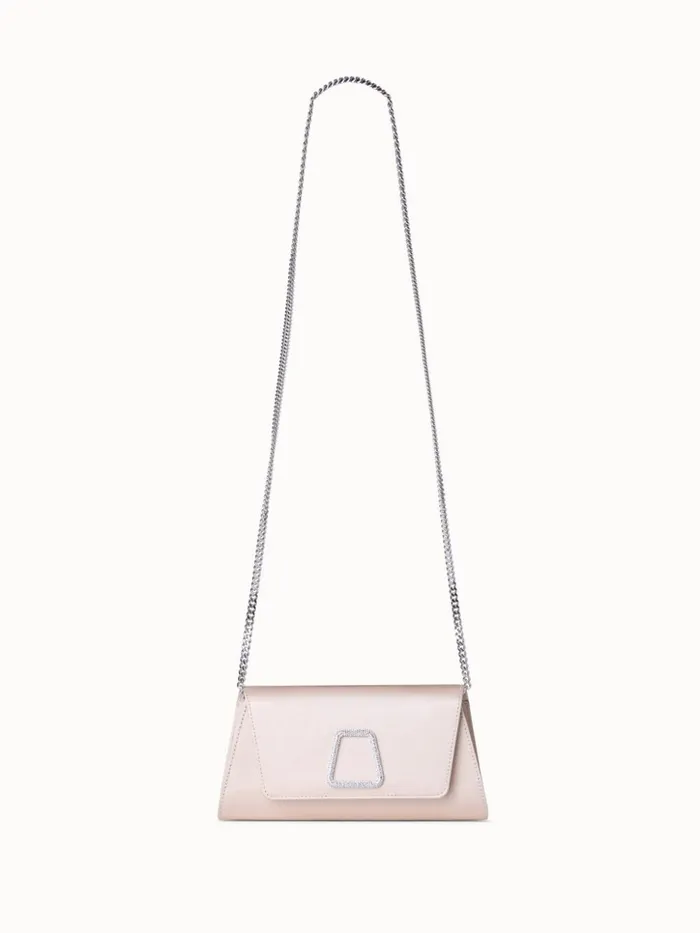 Mini Anouk Clutch In Satin With Crystal Trapezoid Alabaster Women Akris Clutches
