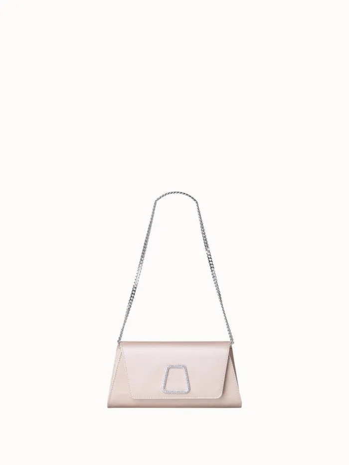 Mini Anouk Clutch In Satin With Crystal Trapezoid Alabaster Women Akris Clutches