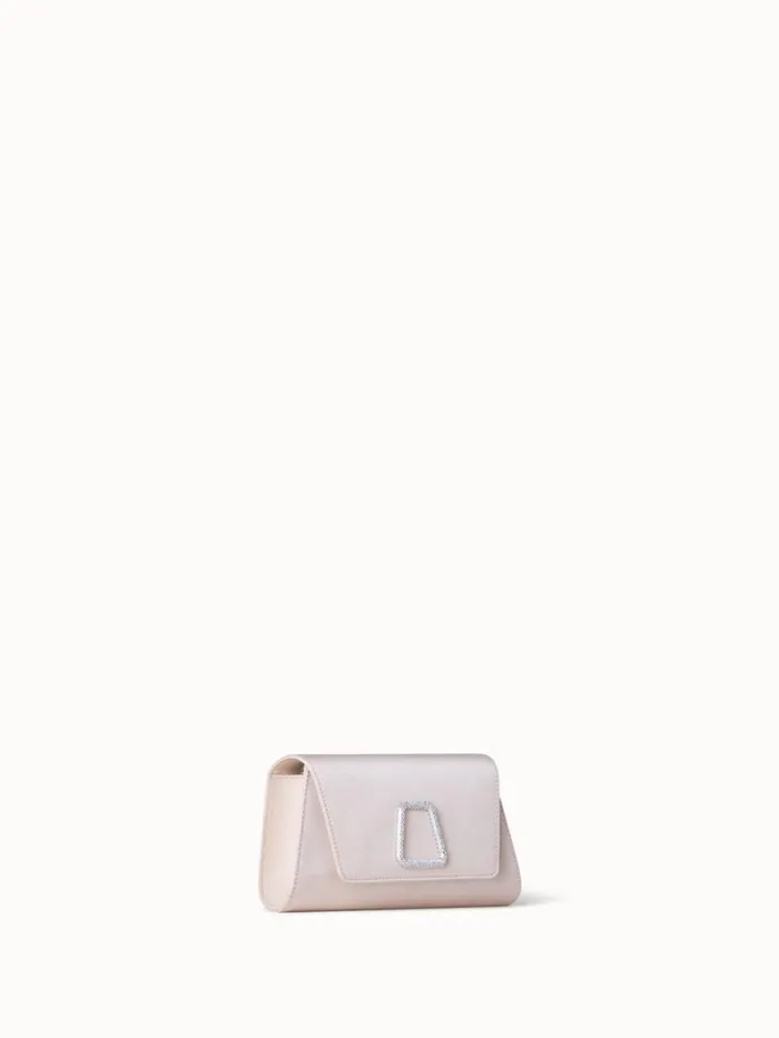 Mini Anouk Clutch In Satin With Crystal Trapezoid Alabaster Women Akris Clutches