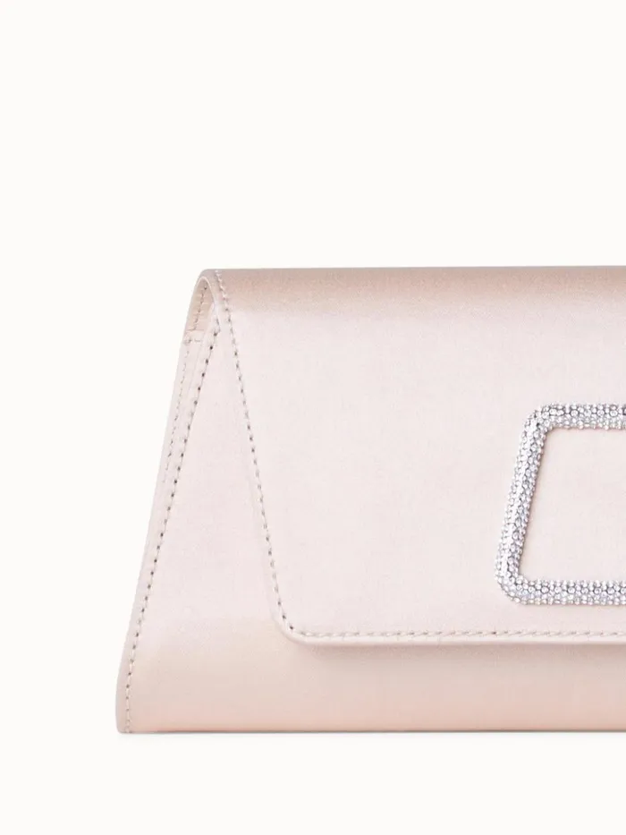 Mini Anouk Clutch In Satin With Crystal Trapezoid Alabaster Women Akris Clutches