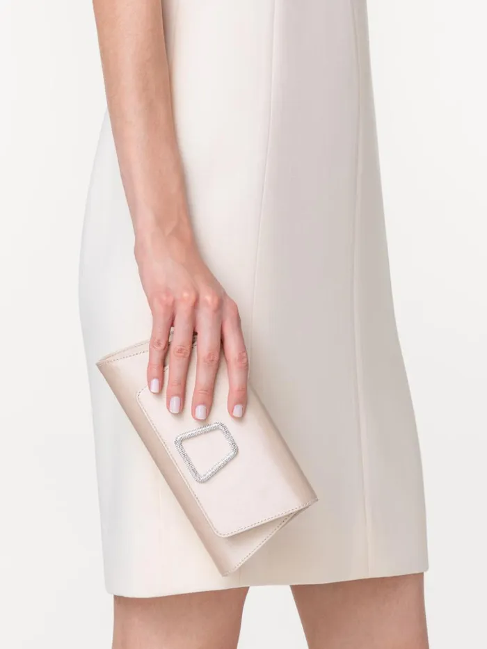 Mini Anouk Clutch In Satin With Crystal Trapezoid Alabaster Women Akris Clutches
