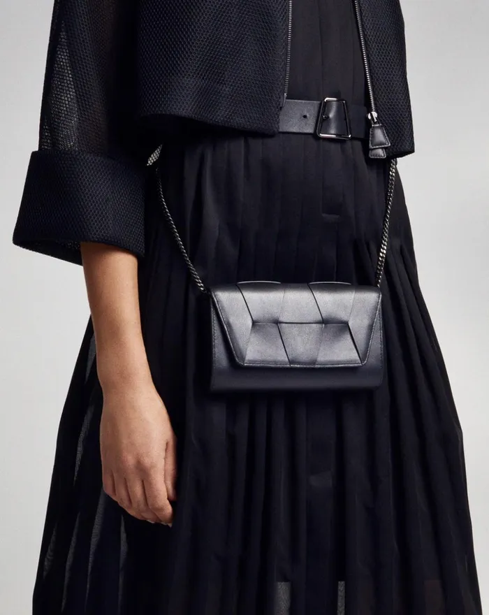 Mini Clutch In Braided Trapezoids Black Women Akris Mini Bags