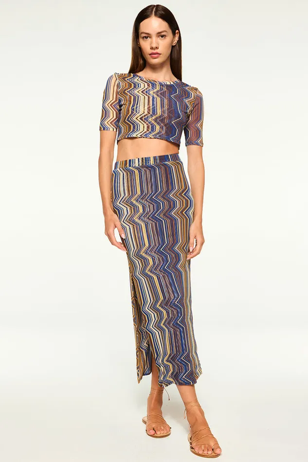 Misa Los Angeles Aisha Skirt La Banda Blue Mesh Women Matching Sets