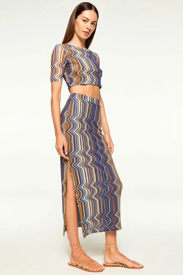 Misa Los Angeles Aisha Skirt La Banda Blue Mesh Women Matching Sets