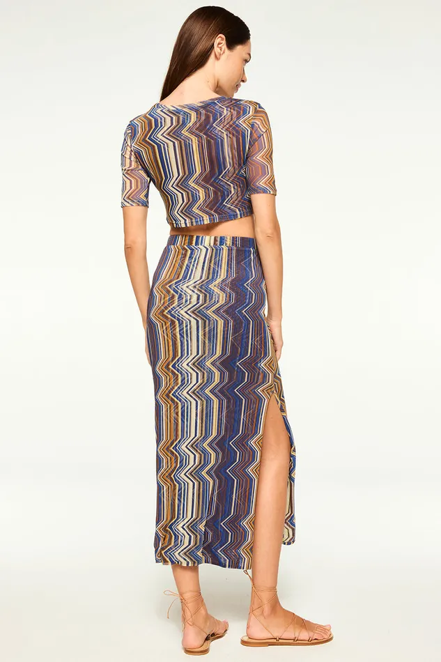 Misa Los Angeles Aisha Skirt La Banda Blue Mesh Women Matching Sets