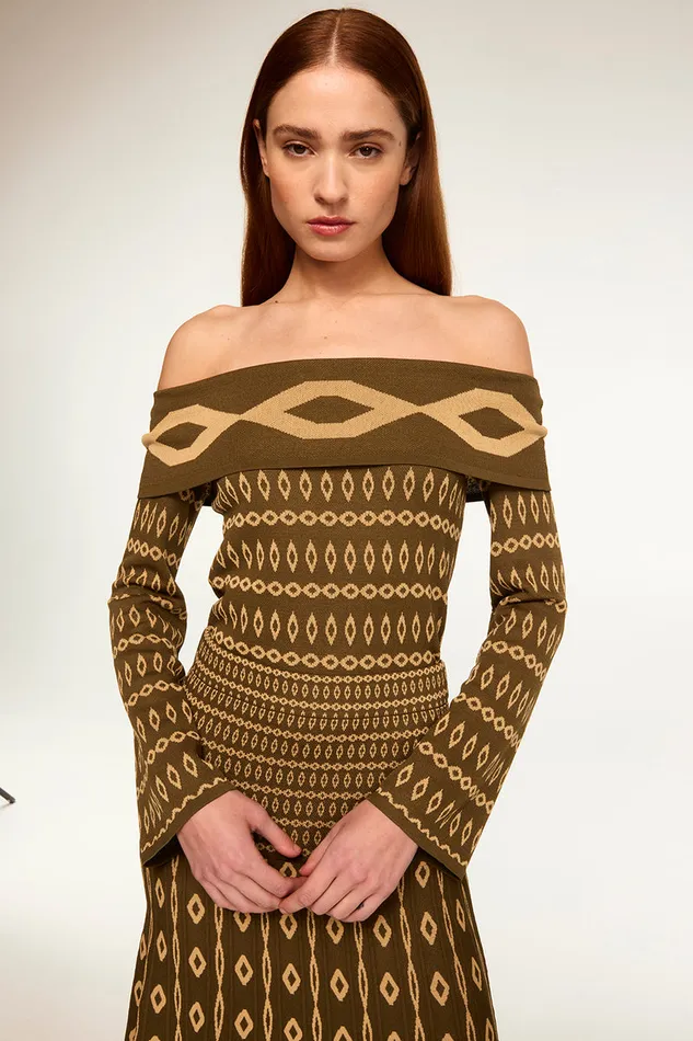 Misa Los Angeles Alani Top Olive Geo Stripe Women Tops