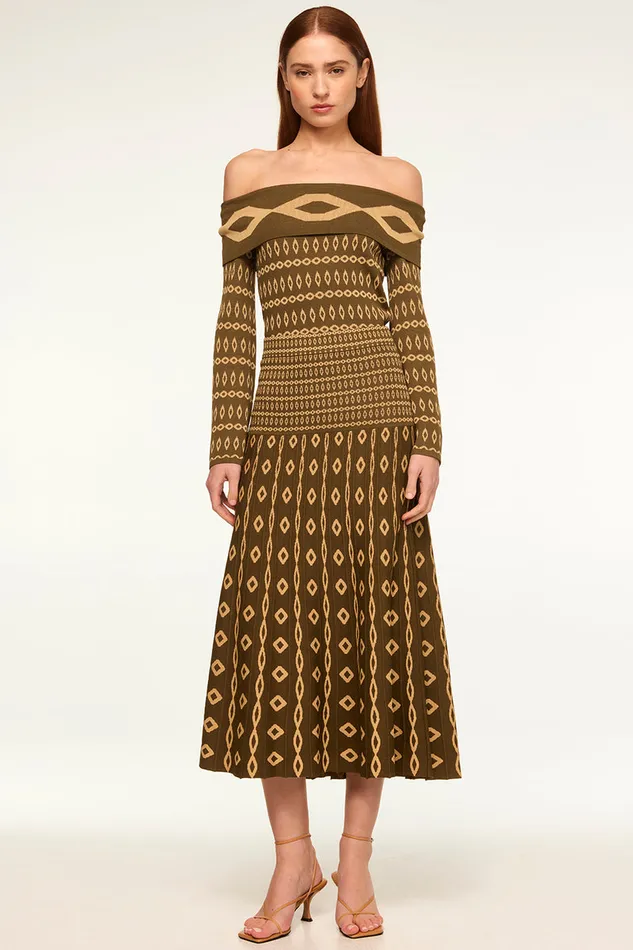 Misa Los Angeles Alani Top Olive Geo Stripe Women Tops