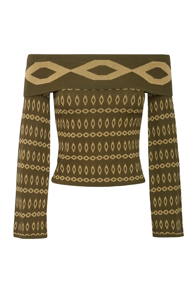 Misa Los Angeles Alani Top Olive Geo Stripe Women Tops