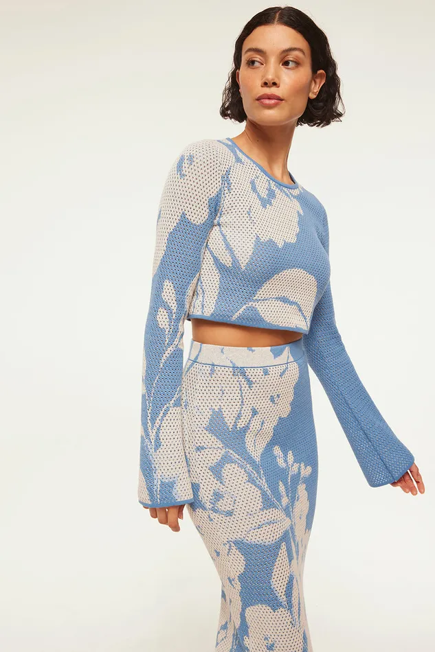 Misa Los Angeles Cassi Top Blue Hibiscus Flora Women Tops