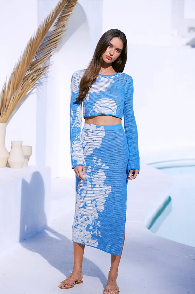 Misa Los Angeles Cassi Top Blue Hibiscus Flora Women Tops