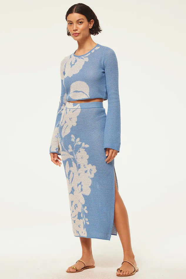 Misa Los Angeles Cassi Top Blue Hibiscus Flora Women Tops