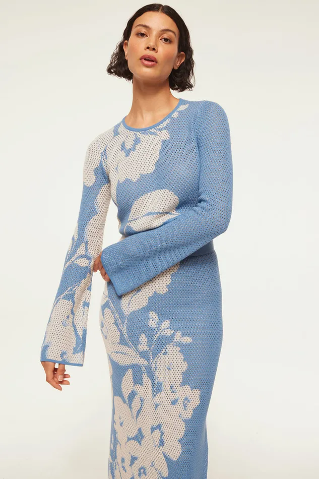 Misa Los Angeles Cassi Top Blue Hibiscus Flora Women Tops
