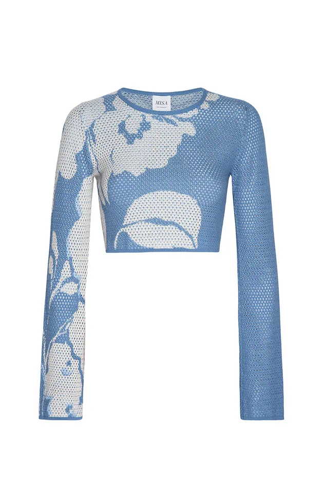 Misa Los Angeles Cassi Top Blue Hibiscus Flora Women Tops