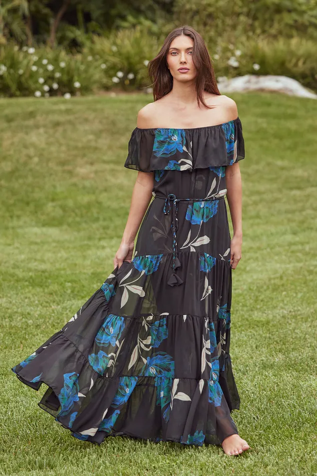 Misa Los Angeles Estella Dress Nightshade Flora Chiffon Women Dresses