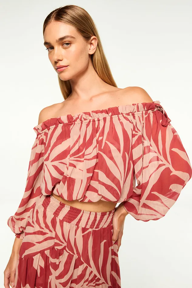 Misa Los Angeles Eva Top Rust Palm Frond Women Tops