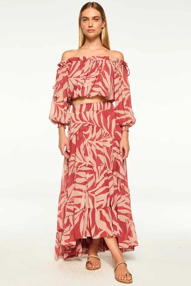 Misa Los Angeles Eva Top Rust Palm Frond Women Tops