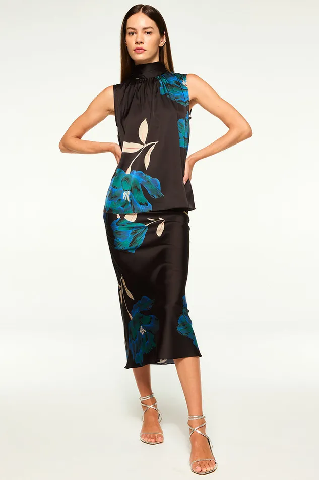 Misa Los Angeles Fay Skirt Nightshade Flora Satin Women Matching Sets