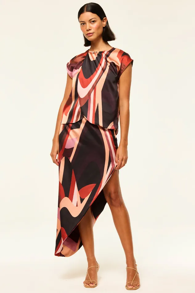 Misa Los Angeles Franco Skirt Canyon Stripe Satin Women Matching Sets