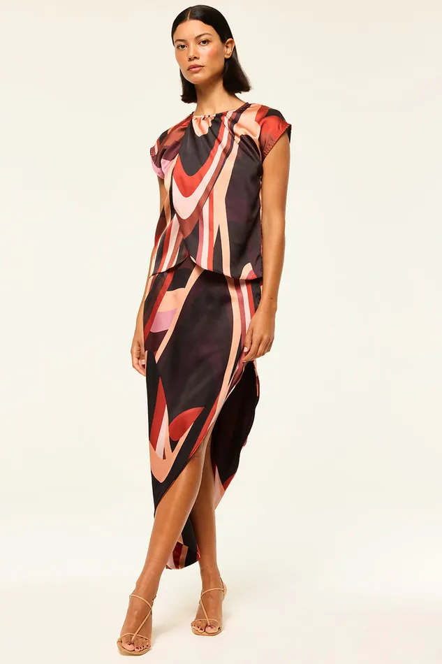 Misa Los Angeles Franco Skirt Canyon Stripe Satin Women Matching Sets