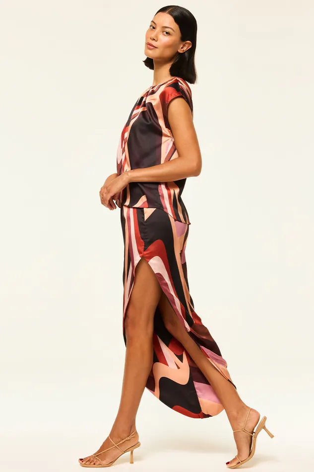 Misa Los Angeles Franco Skirt Canyon Stripe Satin Women Matching Sets