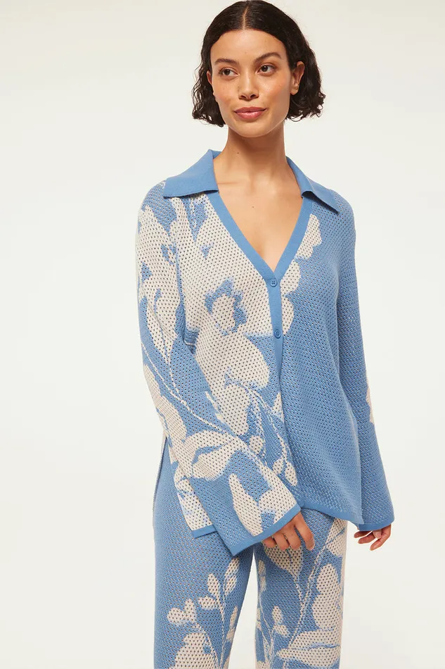 Misa Los Angeles Lorca Top Blue Hibiscus Flora Women Tops