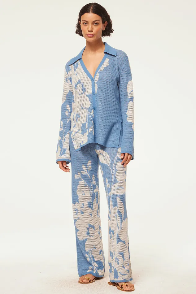 Misa Los Angeles Lorca Top Blue Hibiscus Flora Women Tops