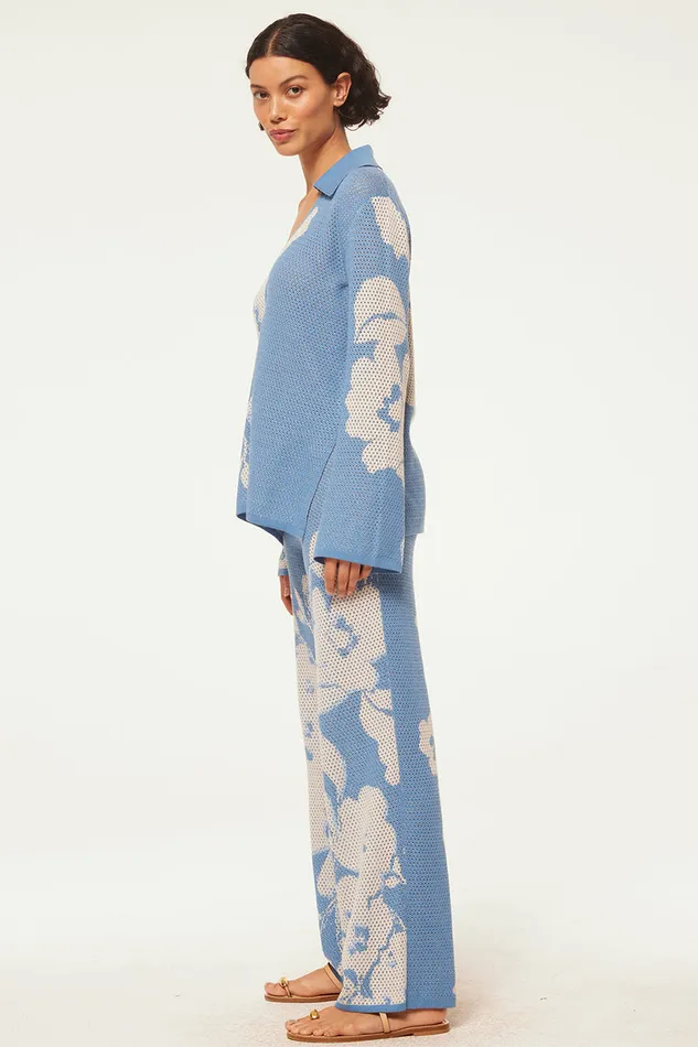 Misa Los Angeles Lorca Top Blue Hibiscus Flora Women Tops