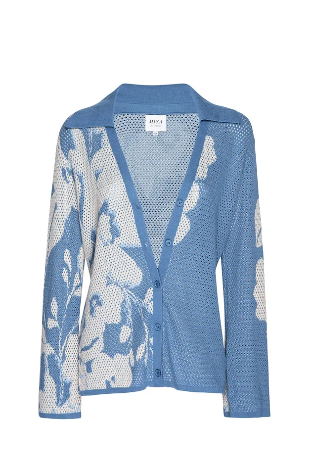 Misa Los Angeles Lorca Top Blue Hibiscus Flora Women Tops