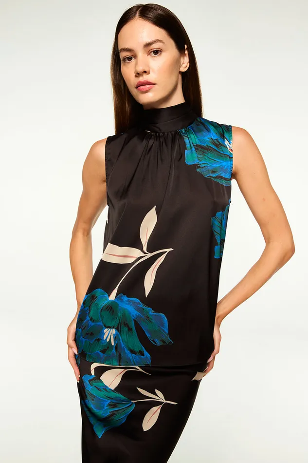Misa Los Angeles Luka Top Nightshade Flora Satin Women Tops