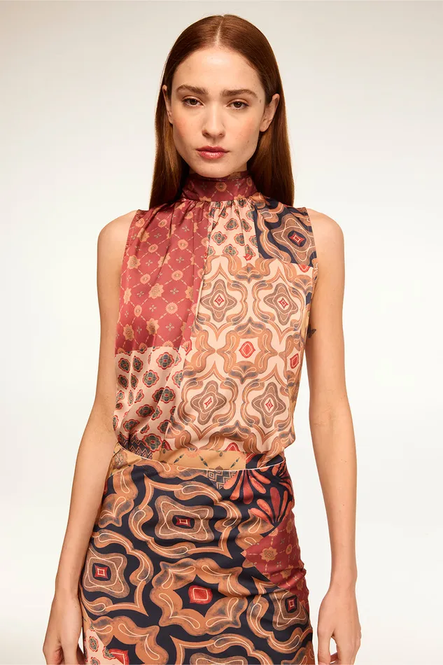 Misa Los Angeles Luka Top Surreal Patchwork Satin Women Tops