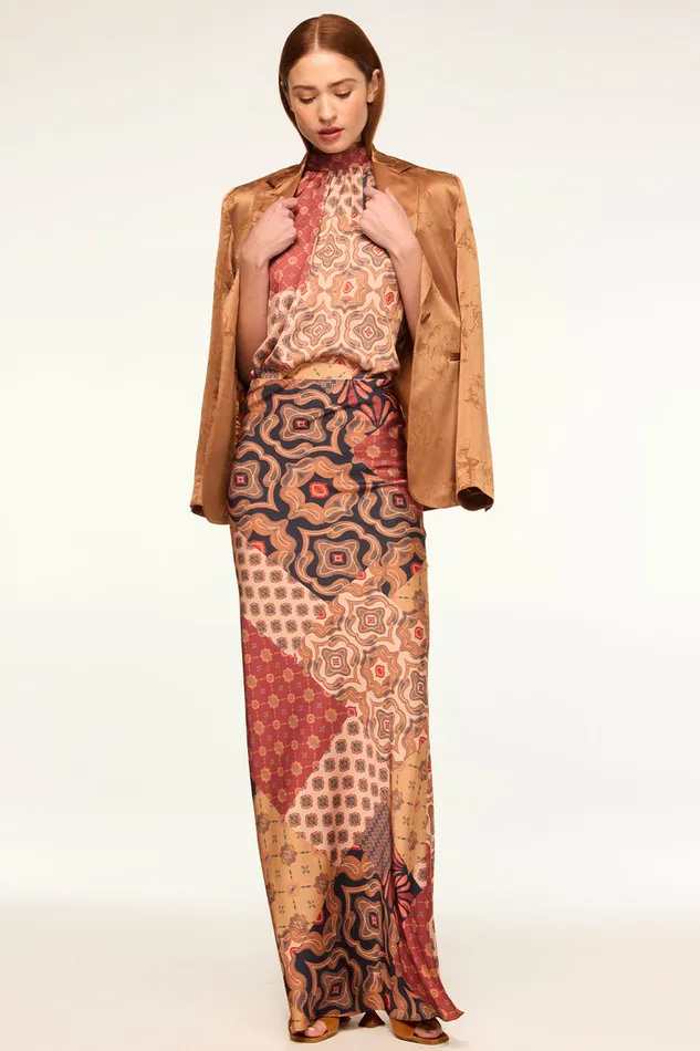 Misa Los Angeles Luka Top Surreal Patchwork Satin Women Tops