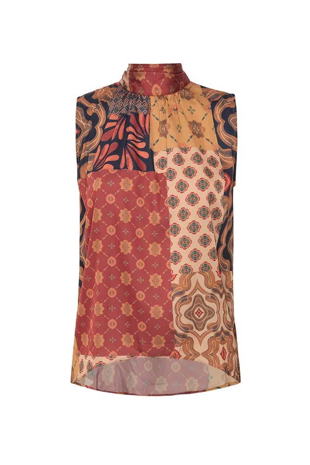 Misa Los Angeles Luka Top Surreal Patchwork Satin Women Tops
