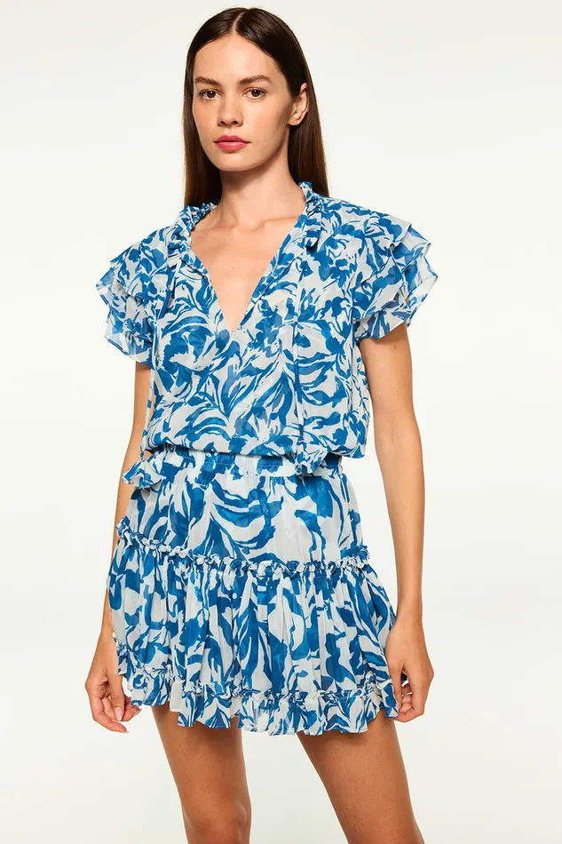 Misa Los Angeles Marion Skirt Blue Watercolor Mix Women Skirts and Shorts